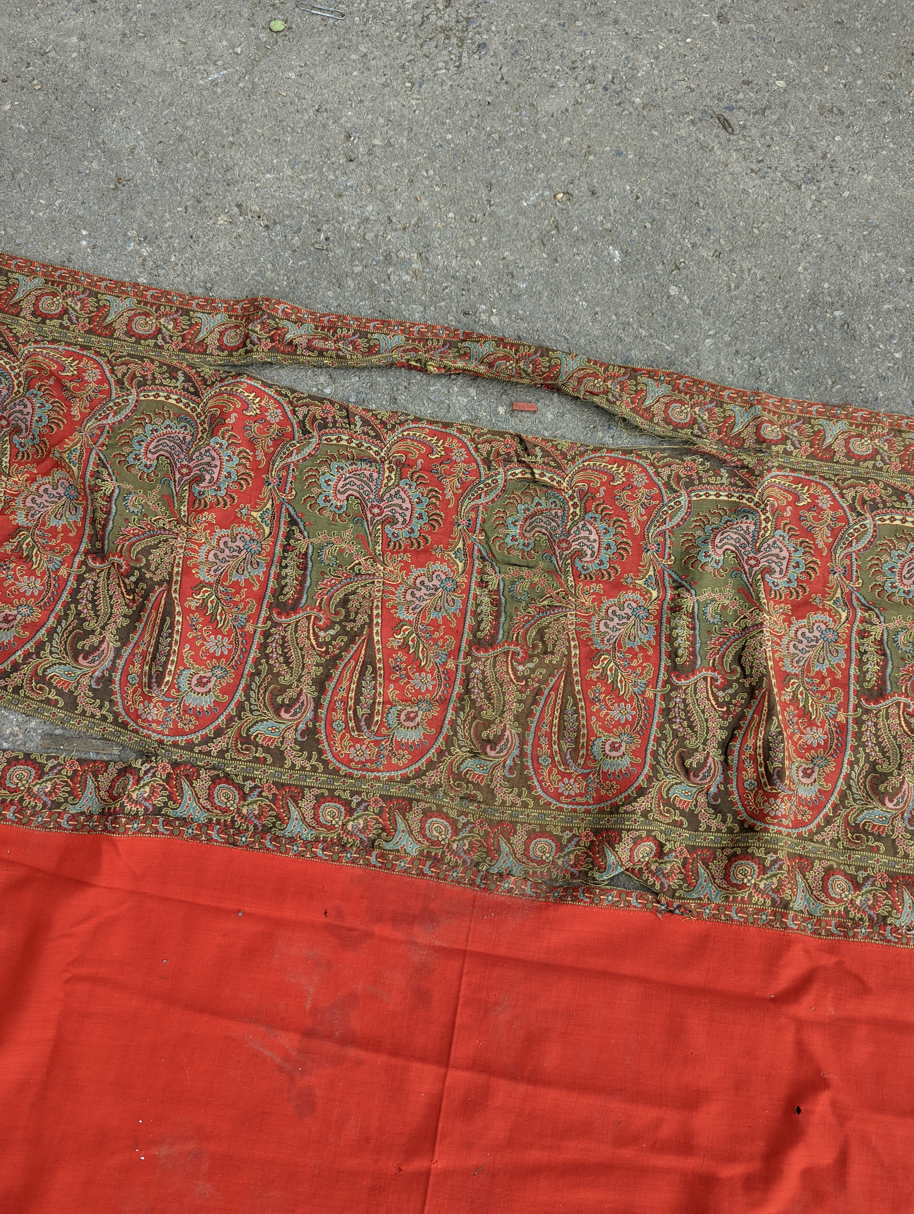 A silkwork shawl (a.f.) 270 x 140cm and an Indian embroidered cloth, 185 x180cm